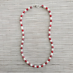 EVIL EYE & PEARL NECKLACE-RED-19"