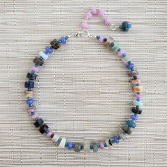 MIXED GEMSTONES & COLORED JADE NECKLACE-16"