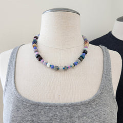 MIXED GEMSTONES & COLORED JADE NECKLACE-16"