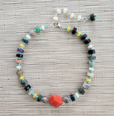 MIXED GEMSTONES & ORANGE AGATE NECKLACE-16"