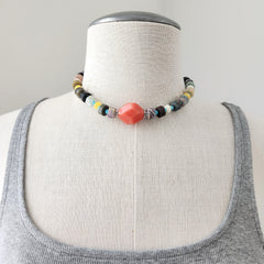 MIXED GEMSTONES & ORANGE AGATE NECKLACE-16"