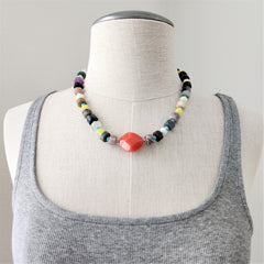 MIXED GEMSTONES & ORANGE AGATE NECKLACE-16"