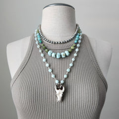 AMAZONITE NECKLACE WITH BULL SKULL-28"