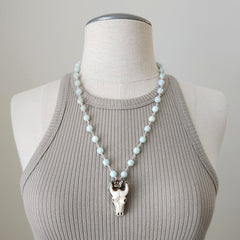 AMAZONITE NECKLACE WITH BULL SKULL-28"