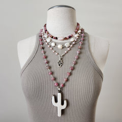 SAKURA QUARTZ NECKLACE WITH CACTUS PENDANT--27"