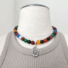 MIXED AGATE NECKLACE WITH OM HAND-17"