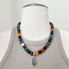 MIXED AGATE NECKLACE WITH OM HAND-17"