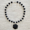DARK BLUE TIGERS EYE WITH BLACK ROSE NECKLACE-19"