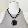 DARK BLUE TIGERS EYE WITH BLACK ROSE NECKLACE-19"