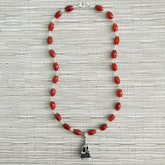 CARNELIAN NECKLACE WITH BUDDHA PENDANT-19"