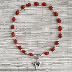 CARNELIAN NECKLACE WITH LUNA MOTH PENDANT-16"