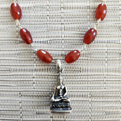 CARNELIAN NECKLACE WITH BUDDHA PENDANT-19"