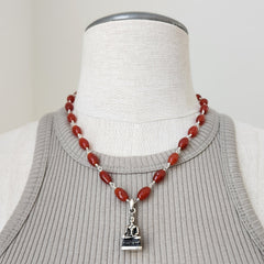 CARNELIAN NECKLACE WITH BUDDHA PENDANT-19"