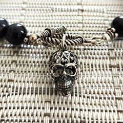 BLUE TIGERS EYE (8MM) BRACELET WITH SKULL CHARM