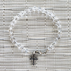 CLEAR QUARTZ BRACELET  WITH MINI CROSS CHARM