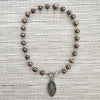 CHOCOLATE PEARLS NECKLACE WITH LABRADORITE PENDANT-18"