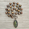 CHOCOLATE PEARLS NECKLACE WITH LABRADORITE PENDANT-18"