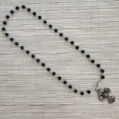 BLACK ONYX NECKLACE WITH CROSS PENDANT-20"