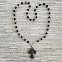 BLACK ONYX NECKLACE WITH CROSS PENDANT-20"