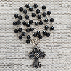 BLACK ONYX NECKLACE WITH CROSS PENDANT-20"