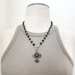 BLACK ONYX NECKLACE WITH CROSS PENDANT-20"