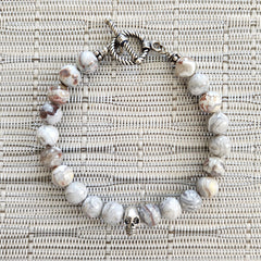 LAGUNA LACE AGATE BRACELET WITH 925 SILVER SKULL BEAD
