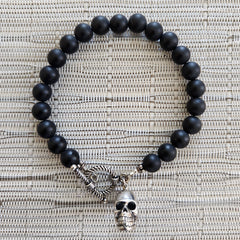 MATTE BLACK ONYX (8MM) BRACELET WITH SKULL CHARM