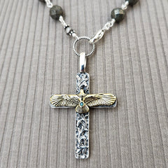 2--PYRITE NECKLACE WITH EAGLE CROSS PENDANT-20"