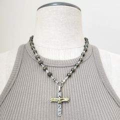 9--PYRITE NECKLACE WITH EAGLE CROSS PENDANT-20"