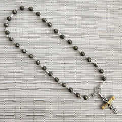 9--PYRITE NECKLACE WITH EAGLE CROSS PENDANT-20"