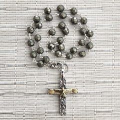 9--PYRITE NECKLACE WITH EAGLE CROSS PENDANT-20"