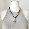 BLACK ONYX NECKLACE WITH SKULL CROSS-21"