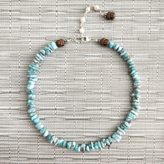 1--LARIMAR NECKLACE WITH BUDDHA BEADS-16IN