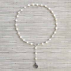 8--WHITE PEARL NECKLACE WITH BUDDHA-16"