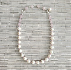 8--WHITE PEARL NECKLACE WITH PINK CZ