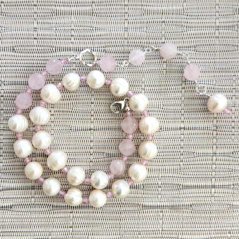 3--WHITE PEARL NECKLACE WITH PINK CZ