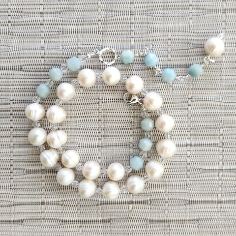 3--WHITE PEARL NECKLACE WITH AMAZONITE