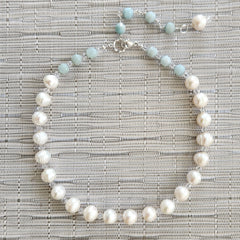 2--WHITE PEARL NECKLACE WITH AMAZONITE