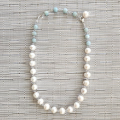 8--WHITE PEARL NECKLACE WITH AMAZONITE