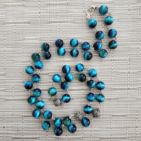 BLUE TIGERS EYE NECKLACE-36"