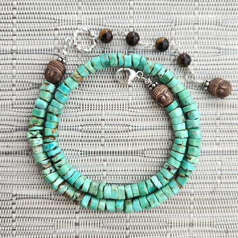 2--TURQUOISE HEISHI NECKLACE-16IN