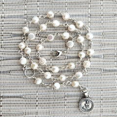 8--WHITE PEARL NECKLACE WITH BUDDHA-16"