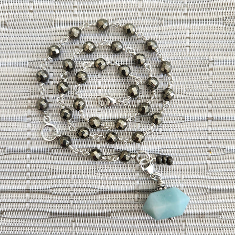 4--PYRITE NECKLACE WITH AMAZONITE PRISM