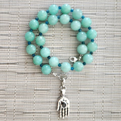 2--GREEN AGATE NECKLACE WITH 925 HAMSA PENDANT