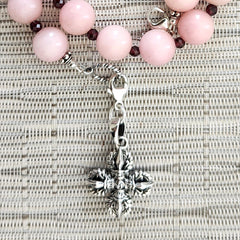 2--PINK AGATE NECKLACE WITH 925 DOUBLE DORJE PENDANT