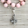 4--PINK AGATE NECKLACE WITH 925 DOUBLE DORJE PENDANT