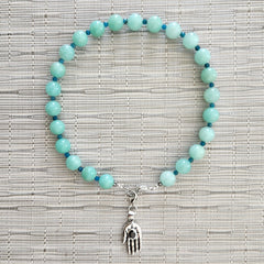 4--GREEN AGATE NECKLACE WITH 925 HAMSA PENDANT