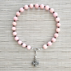 4--PINK AGATE NECKLACE WITH 925 DOUBLE DORJE PENDANT