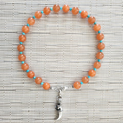 2--ORANGE AGATE NECKLACE WITH 925 TIGER CLAW PENDANT