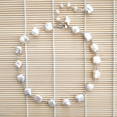 WHITE BAROQUE PEARL NECKLACE-17"